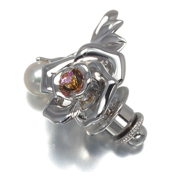 ミキモト ブローチ ピンクサファイア パール 真珠 5.8mm 薔薇