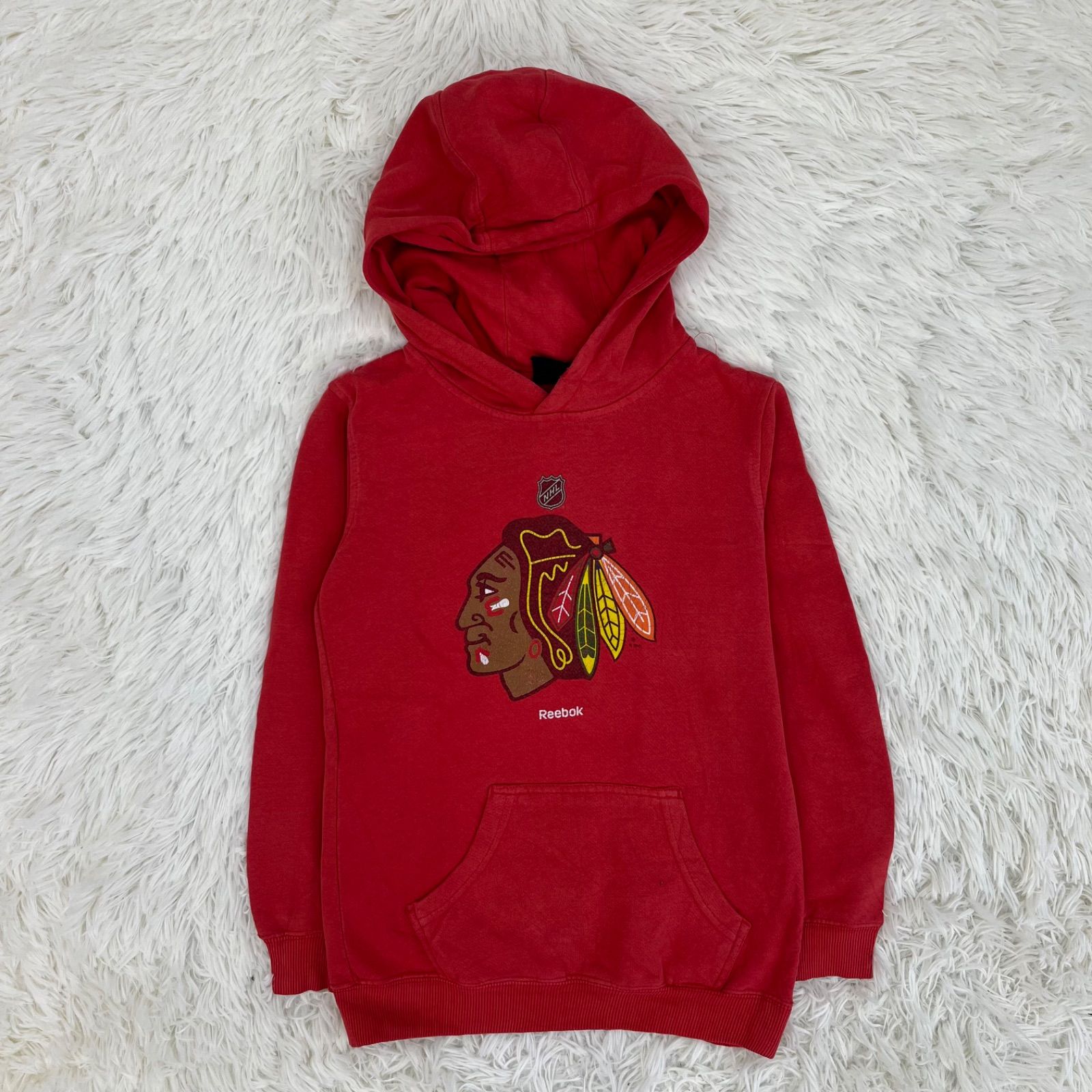 プルオーバーパーカー フード NHL ブラックホークスデザイン レッド Sサイズ ベビー キッズ 男女兼用