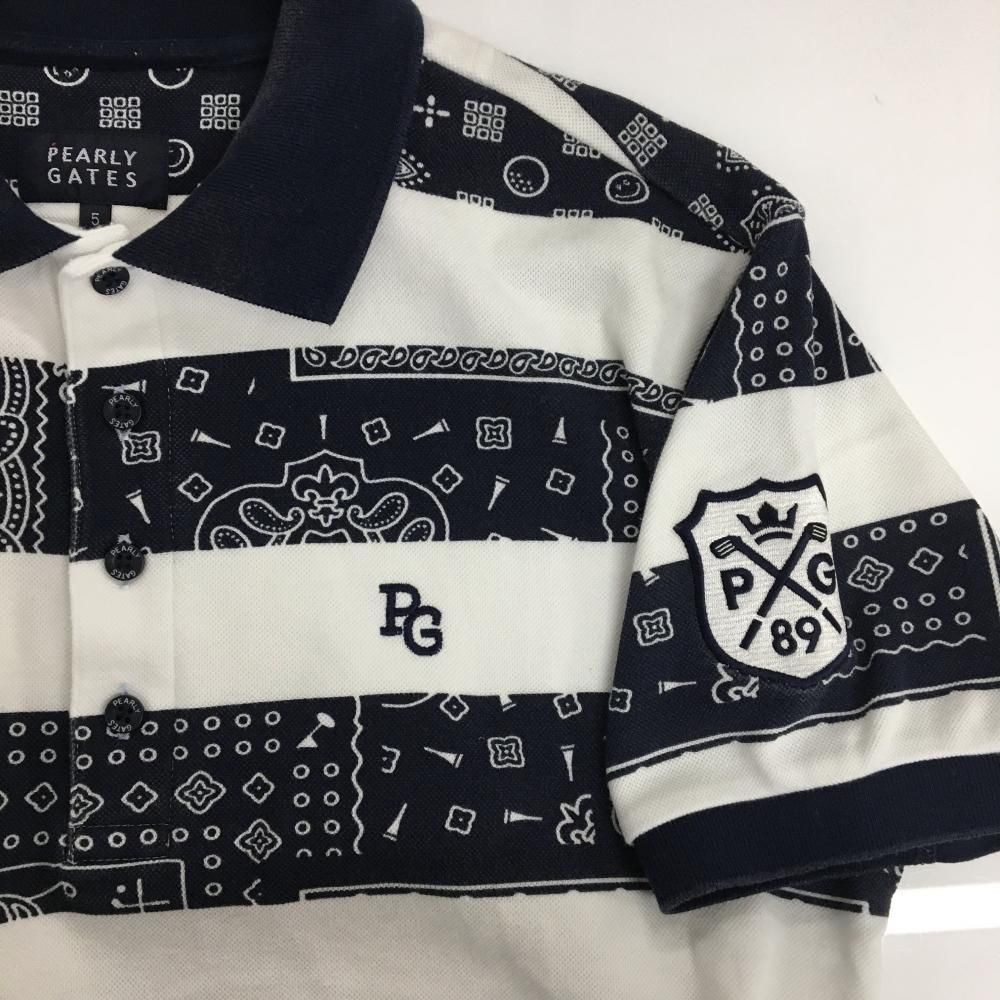 パーリーゲイツ 半袖ポロシャツ グレー×白 フリントロゴ メンズ 4(M