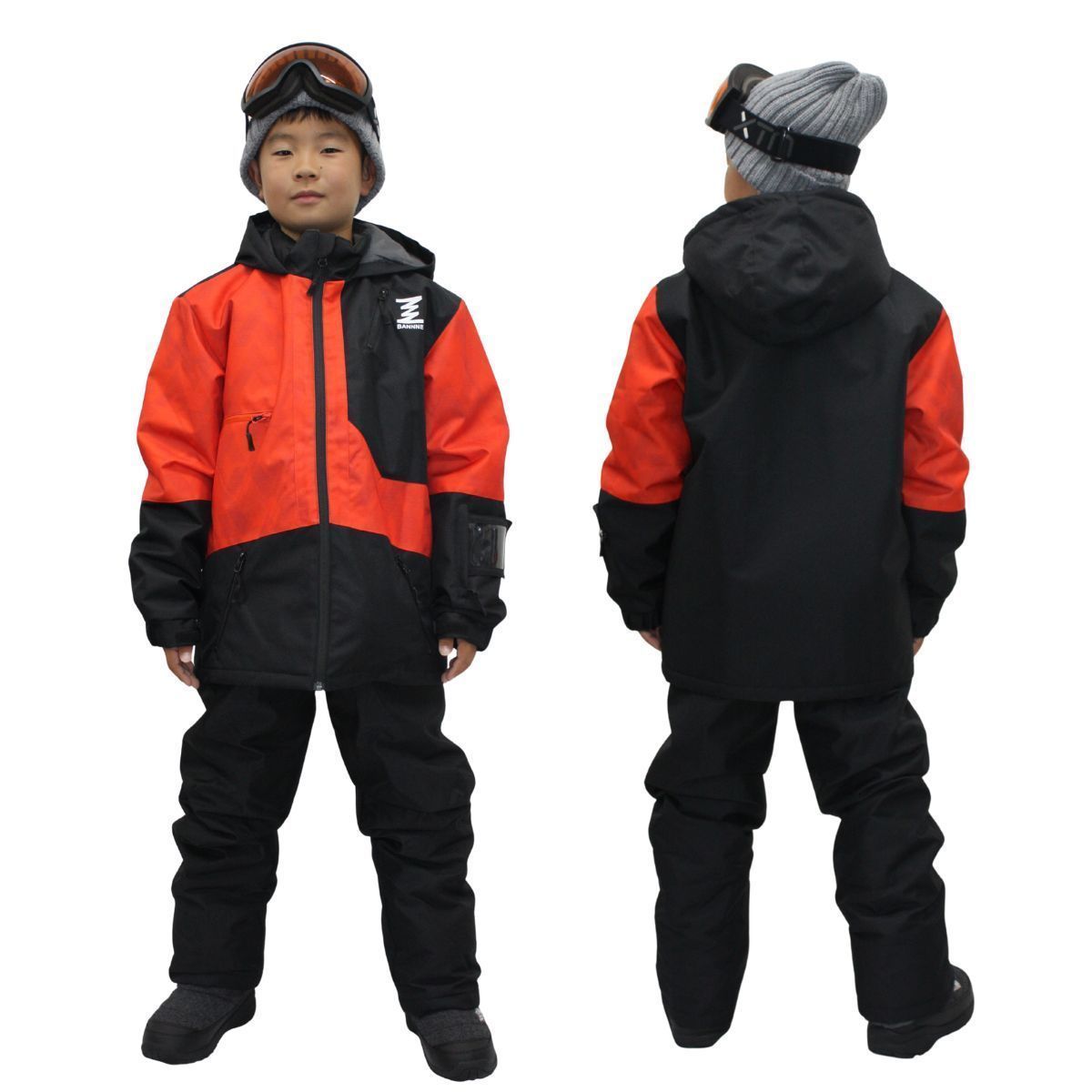 BANNNE バンネ ジュニア キッズ 子ども スキーウェア 上下セット スノーウェア スキー スノーボード 雪遊び 外遊び ウィンタースポーツ BNS-705 ブラック×レッド