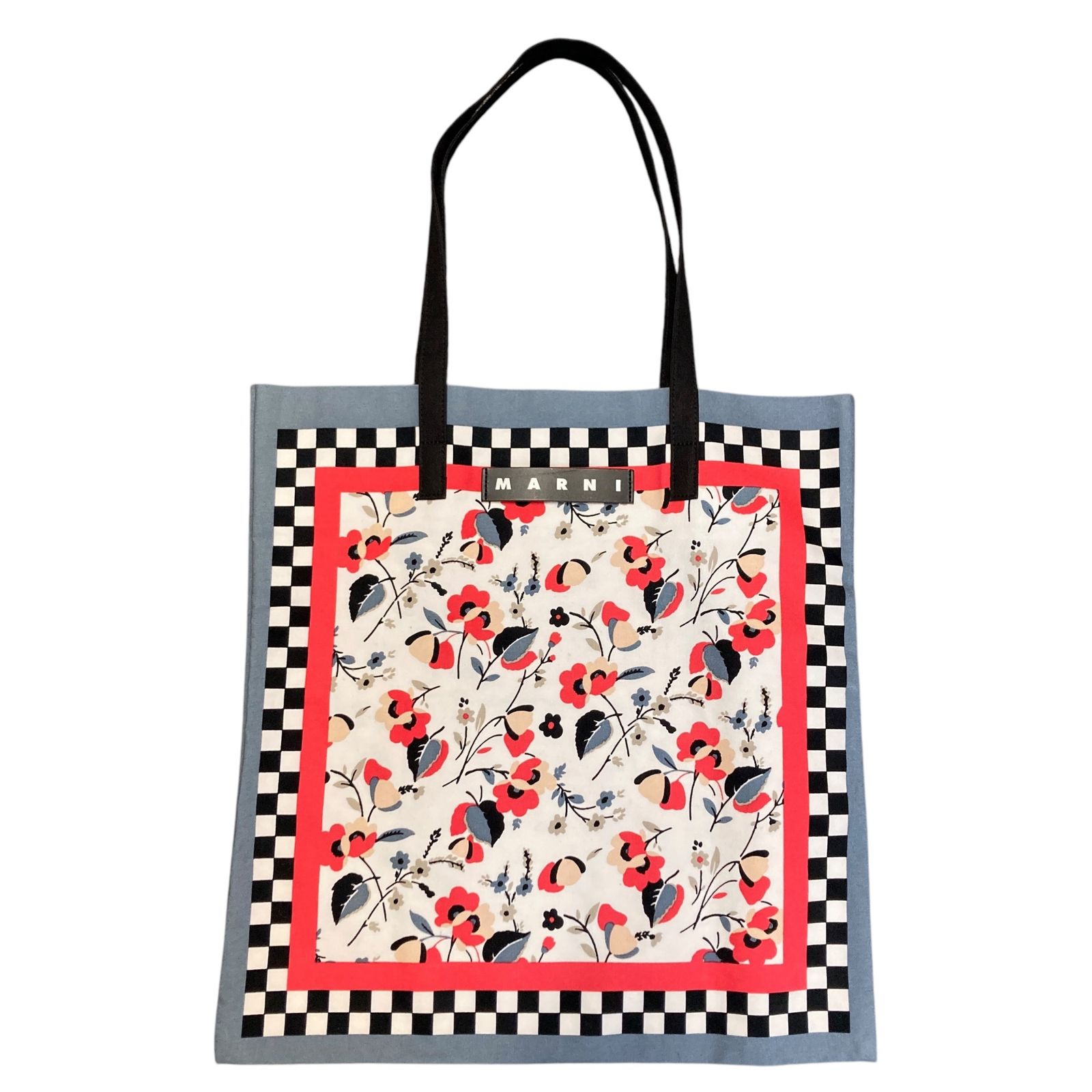 真贋判定済】MARNI マルニ バンダナトート ホワイト×ブラック 真贋判定済】MARNI マルニ バンダナトート ホワイト×ブラック