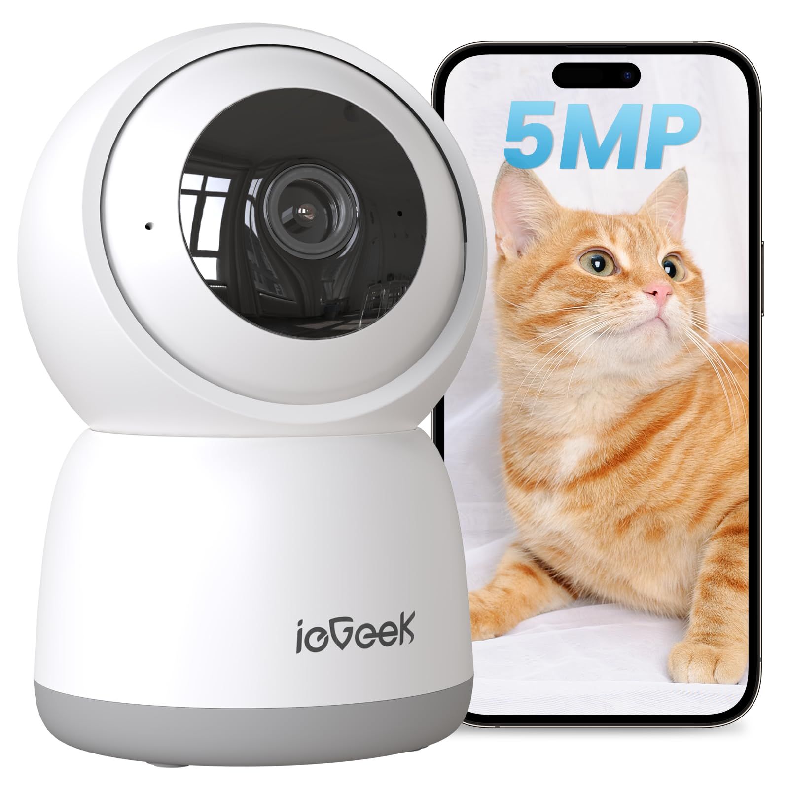 新品 【360自動定期見回り・500万画素】ペットカメラ 見守りカメラ ieGeek 可上下自動追尾 レンズのオフ可能 遠隔操作 双方向会話 PTZ機能 24時間録画 人体/モーション/音声検知 警報通知 家族共