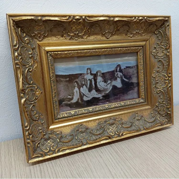 装飾的フレーム 女性群像 油彩画 絵画 アート 額縁入 ゴールドフレーム 装飾的ゴールドフレーム 女性の群像 油彩画 - メルカリ