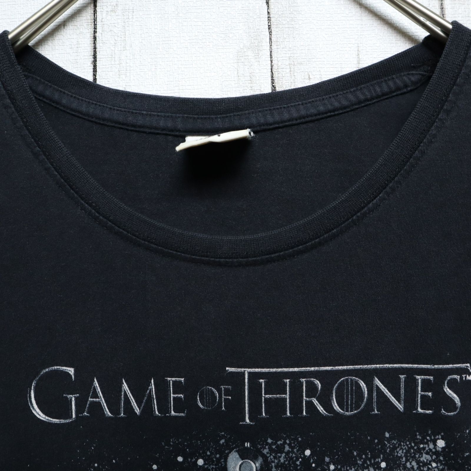 メンズM 【A品】  ムービーTシャツ  GAME OF THRONES プリント ドラマ ゲームオブスローンズ 無地 ブラック 黒 厚手 春夏 / 半袖 ヴィンテージ バンド アニメ ムービー ゲーム パロディUSA古着 M1b859