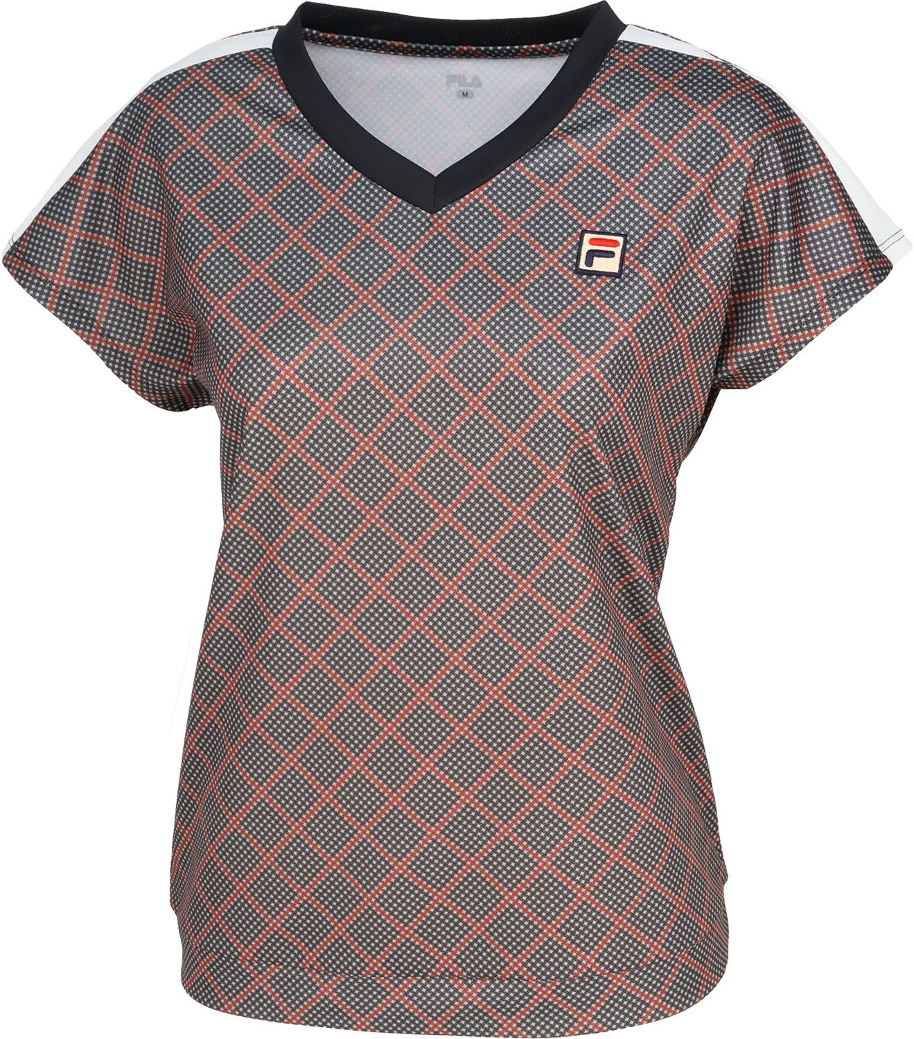 フィラ FILA テニス ゲームシャツ レディース ウィメンズ 女性 大人 半袖 Tシャツ トップス ウェア ロゴ チェック柄 部活動 クラブ サークル スクール 練習 試合 大会 移動 EL0217 05A マスタード