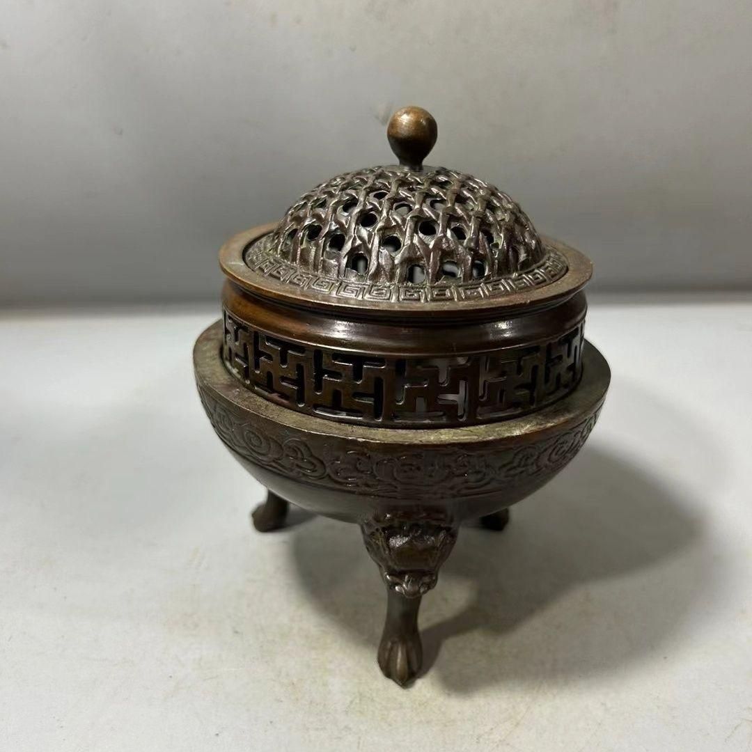 銅器 三層獅足祥雲紋薫香炉 茶道檀香炉 盤香炉 仏具 工芸品 置物 銅器 三層獅足祥雲紋薫香炉 茶道檀香炉 盤香炉 仏具 工芸品 置物