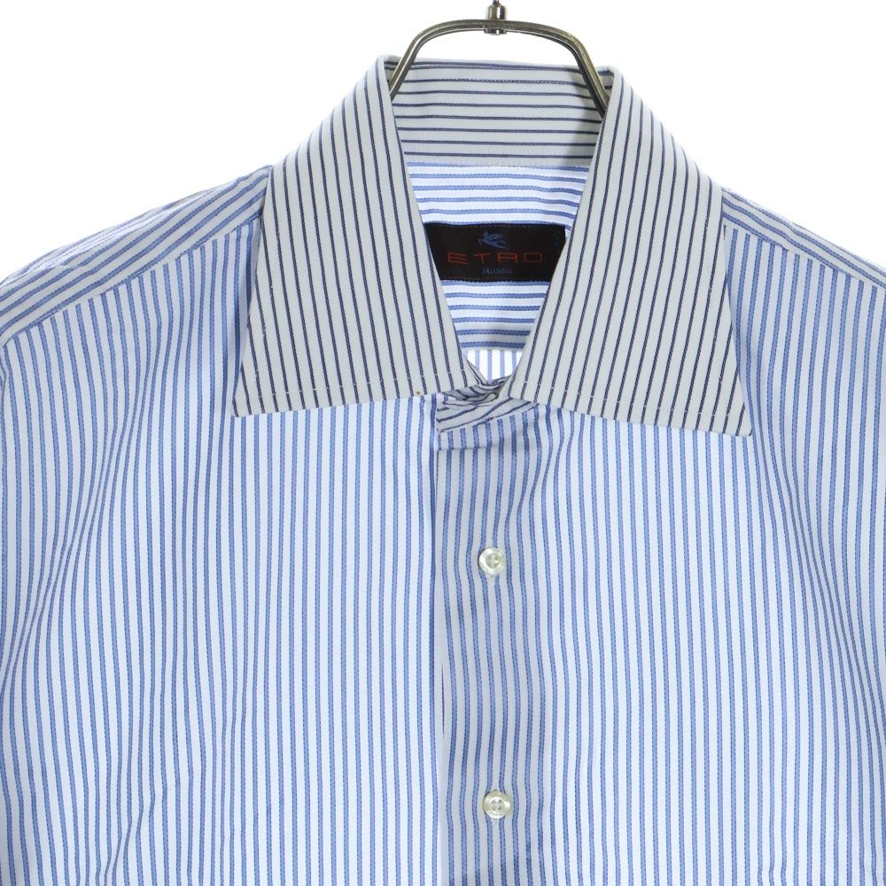 ETRO（エトロ） 長袖シャツ 11451 ホワイト x ネイビー 44  / 大きいサイズ uts2420