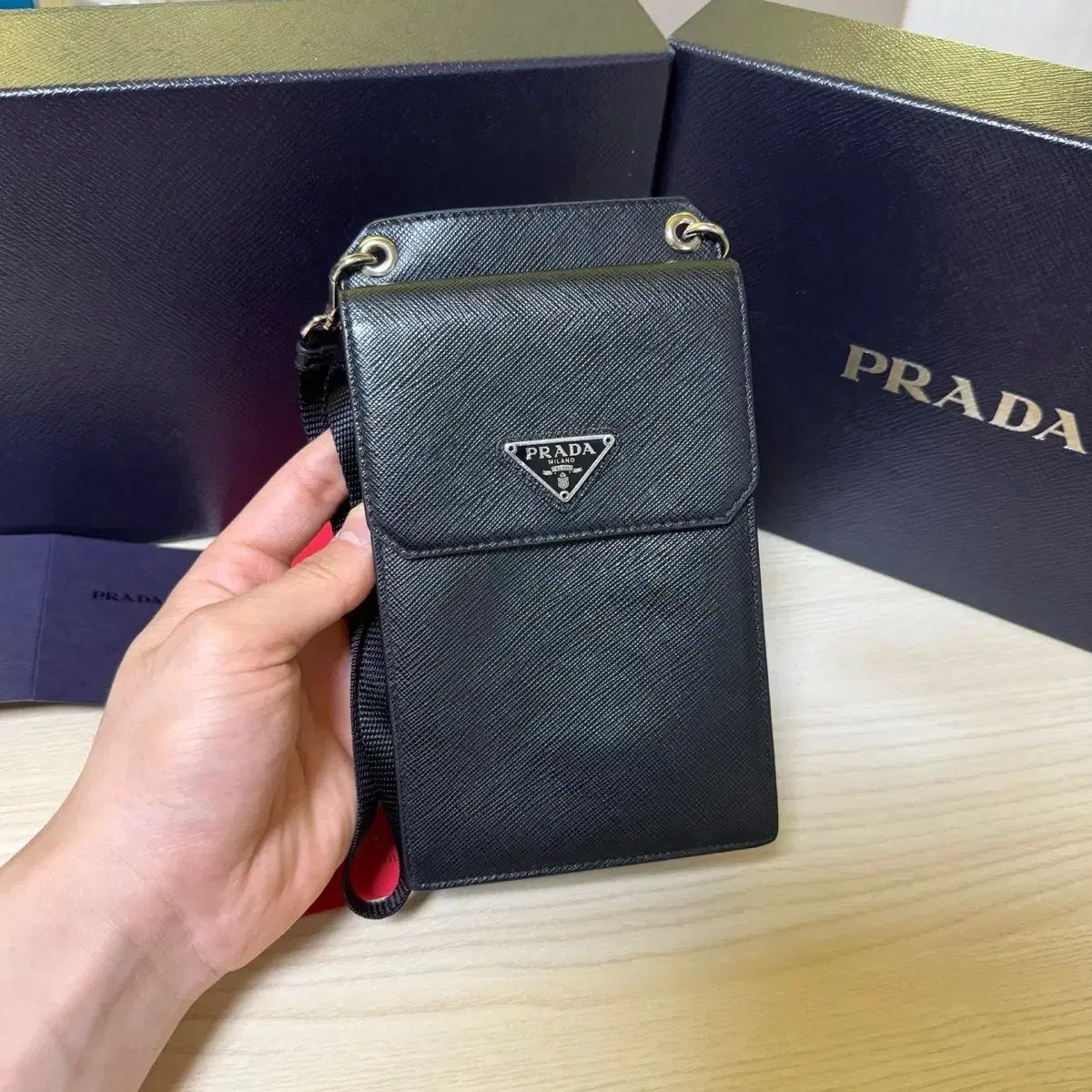 OS PRADA プラダ サフィアーノ 携帯 ホルダーバッグ クロスバッグ