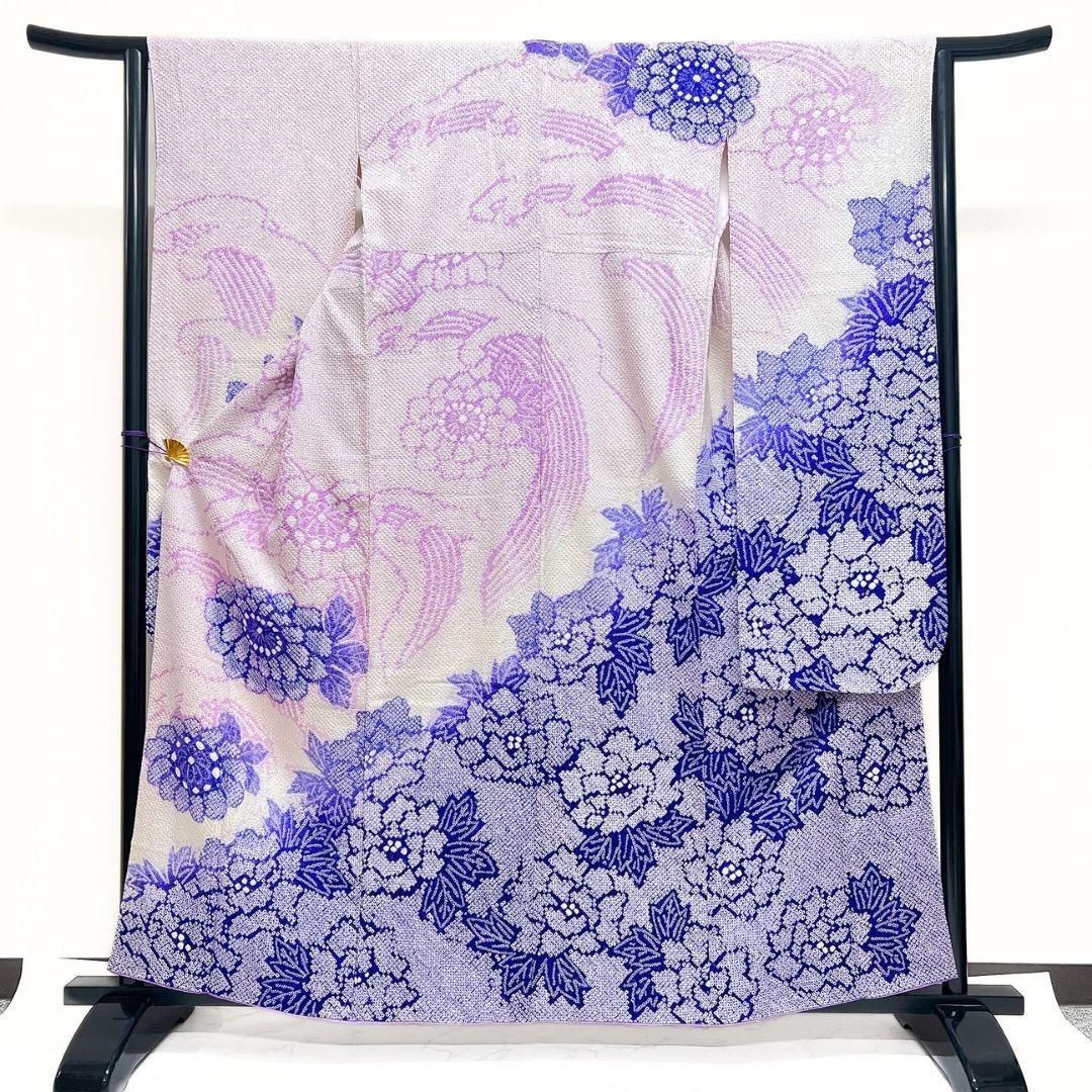 振袖6点セット 振袖　袋帯 総絞り　牡丹　パープル　着物　094a p 振袖6点セット 振袖 袋帯 総絞り 牡丹 パープル 着物 094a p