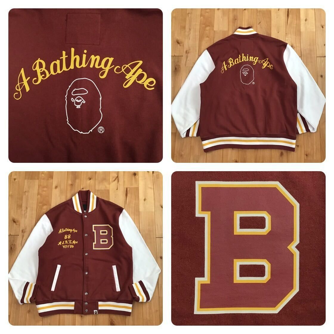 BAPE LOGO スウェット スタジャン Mサイズ Dark Red a bathing ape sweat varsity jacket エイプ  ベイプ アベイシングエイプ NIGO - メルカリ