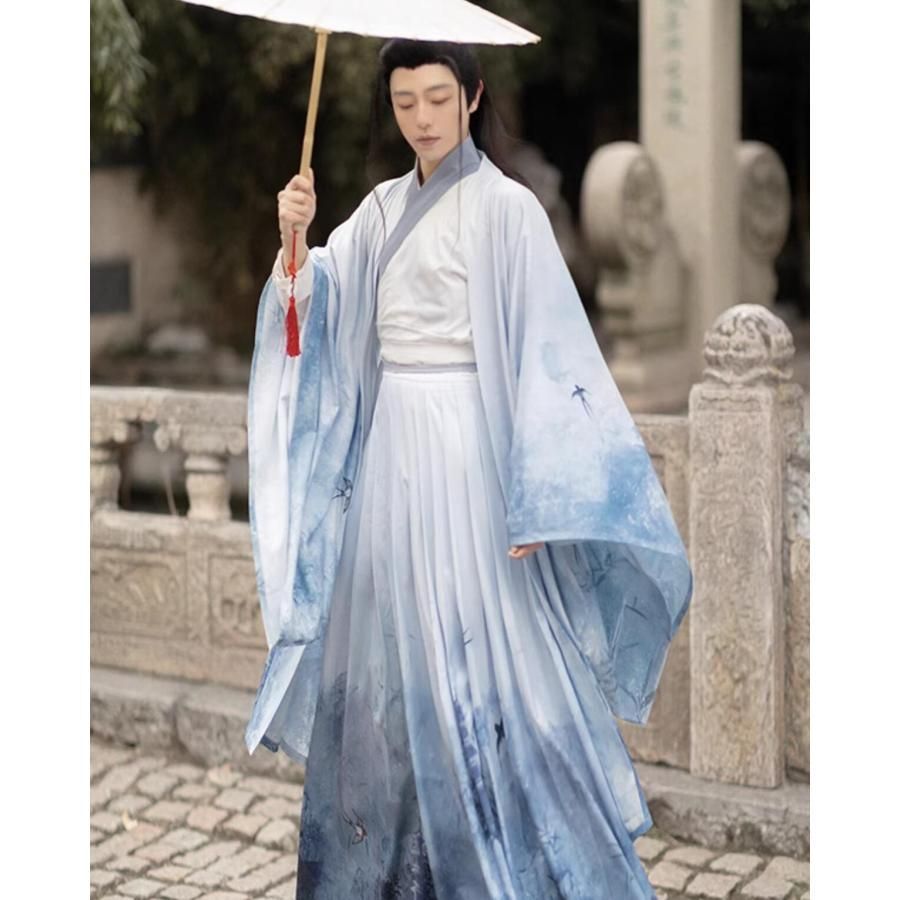 ♥ 漢服 中華コスプレ 衣装 華流 ハロウィン 衣装 メンズ レディース ペアルック チャイナ服 大人 男女 中国古代服装 白系 山水画 水墨 プリン BJ0903ML159 USTAUSTRALIA_COM_AU