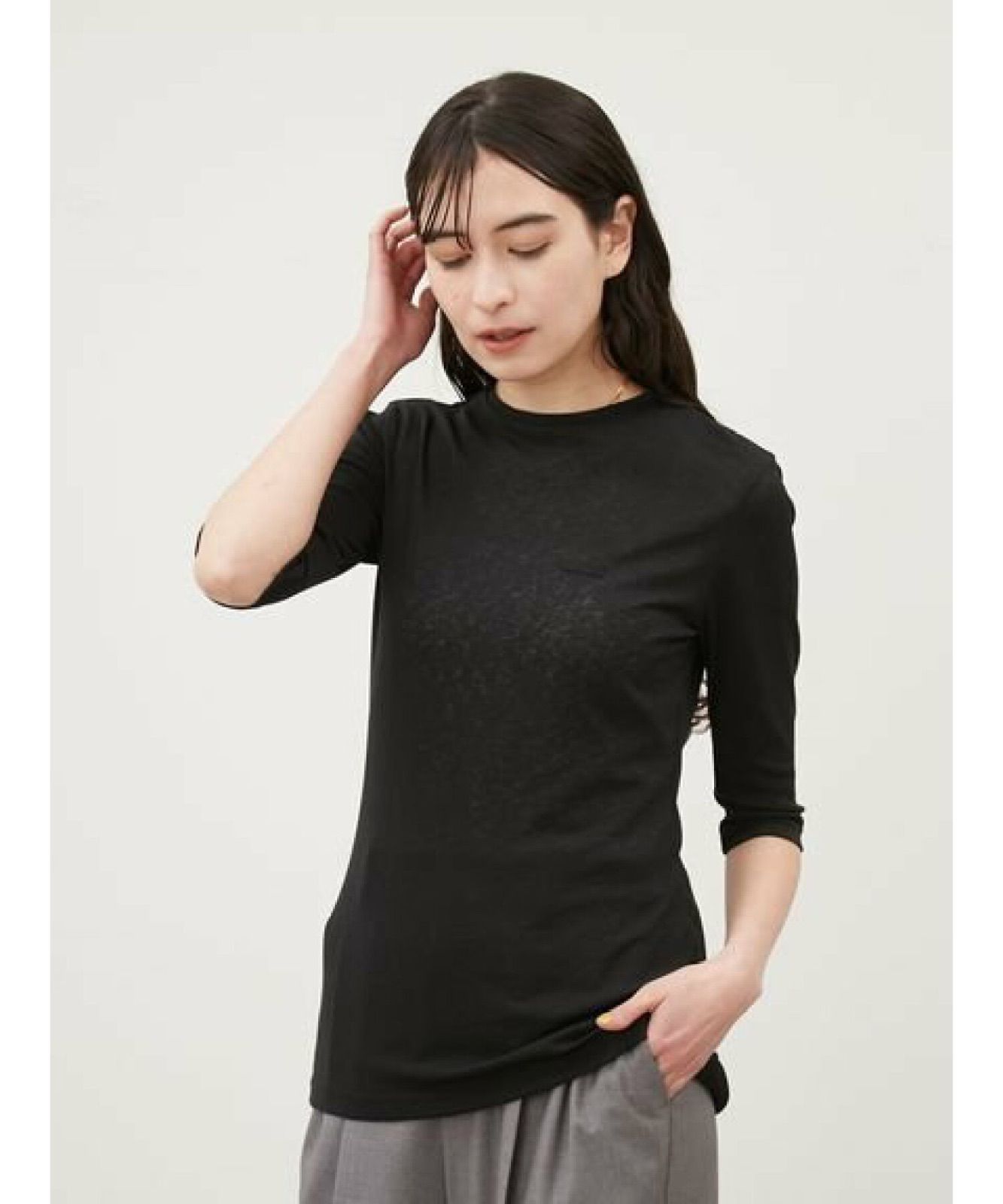 未使用品】Mila Owen ミラオーウェン 7分袖クルーネックシアートップス 