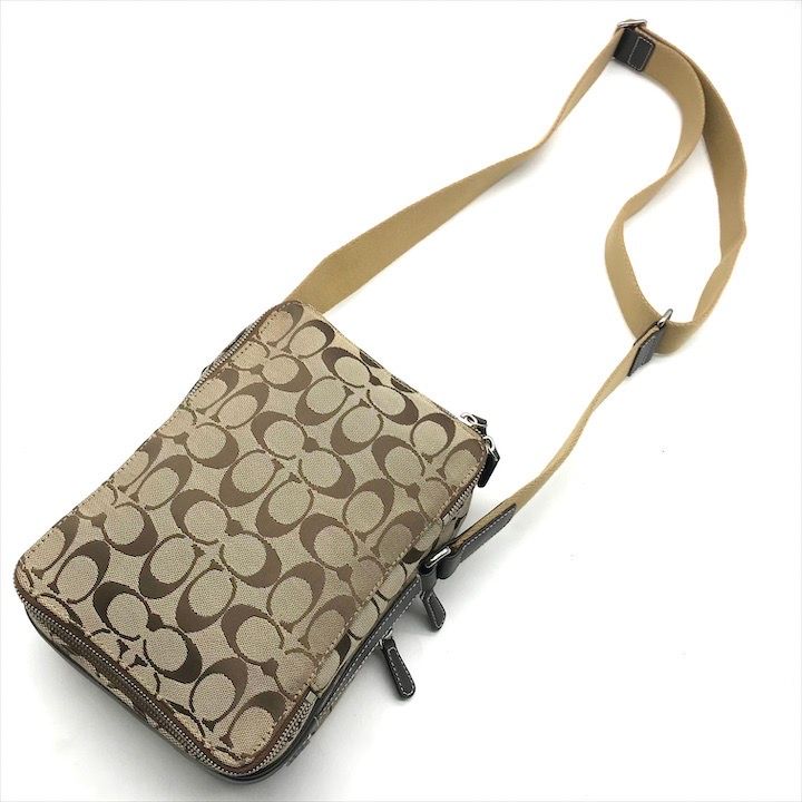 美品 COACH コーチ シグネチャー キャンバス レザー ショルダー バッグ ブラウン a4470 美品 COACH コーチ シグネチャー キャンバス レザー ショルダー バッグ