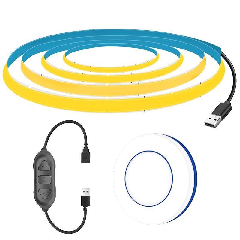 【MDee】COB テープライトLEDストリップライトフレキシブル 幅5mm 5V (3000k、3m) USBに接続両面テープ貼付け式 折り畳み可能なライトバー ワイヤレスリモコンスイッチ 一つのリモコンで複数のラ