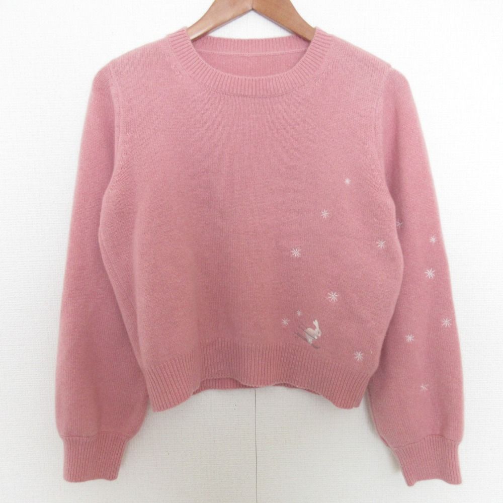 24AW FOXEY フォクシー Ski Bunny カシミヤ ロングスリーブ クルーネック ニット セーター 44990 サイズ38 ピンク レディース 古着