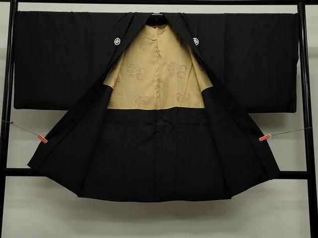 平和屋着物＃男性 長羽織 黒紋付き 正絹 CAAT5822id