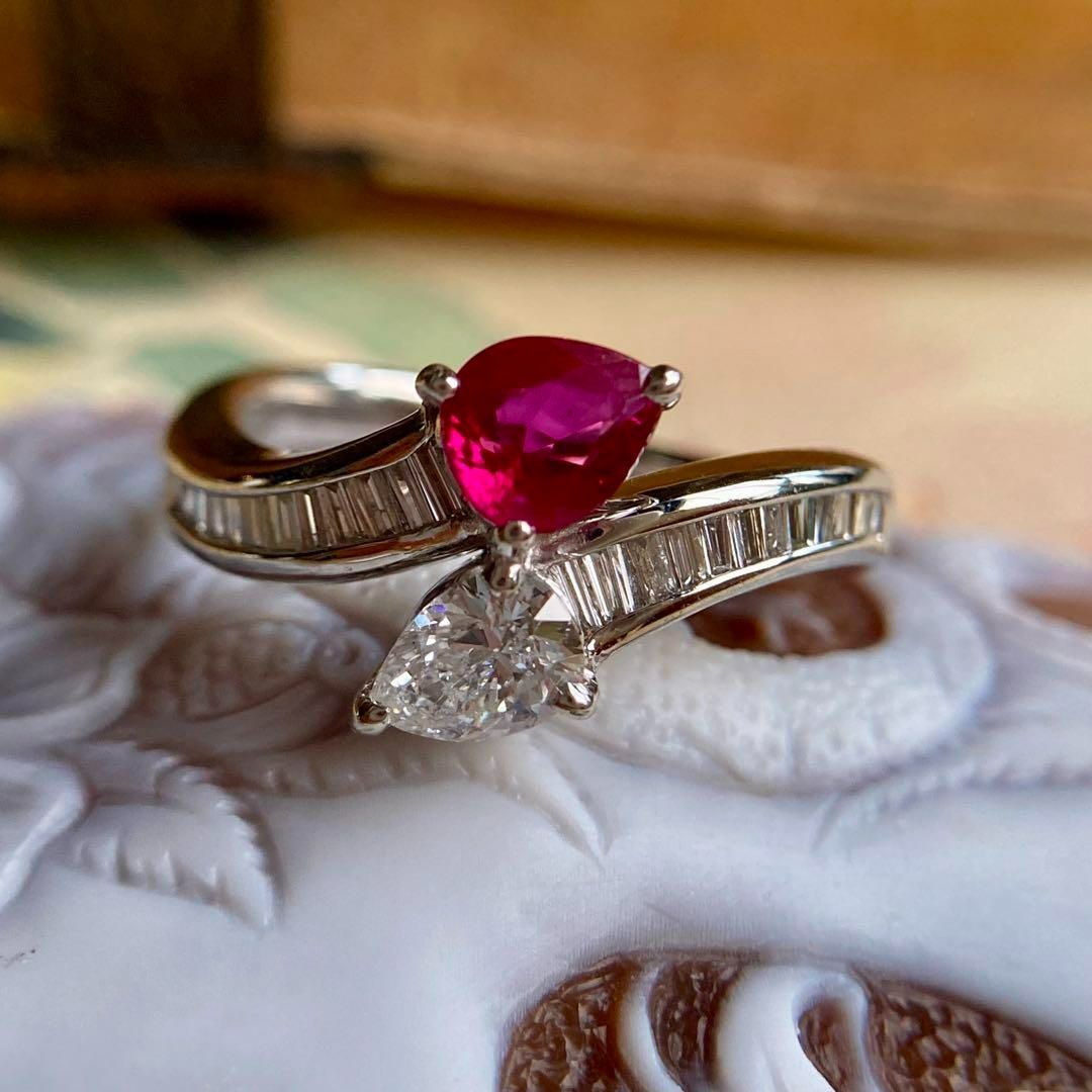 pt900 ビルマ産ピジョンブラットルビー 0.69ct ダイヤモンド 0.69ct リング 指輪