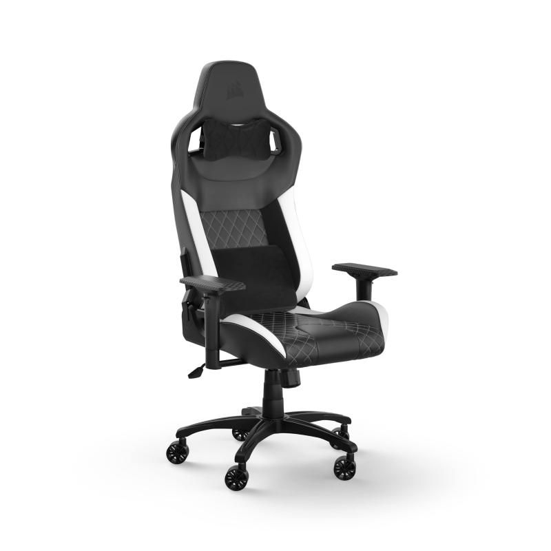 のあるPVCレザー素材採用のエルゴノミックチェア T1 RACE Black|White V2