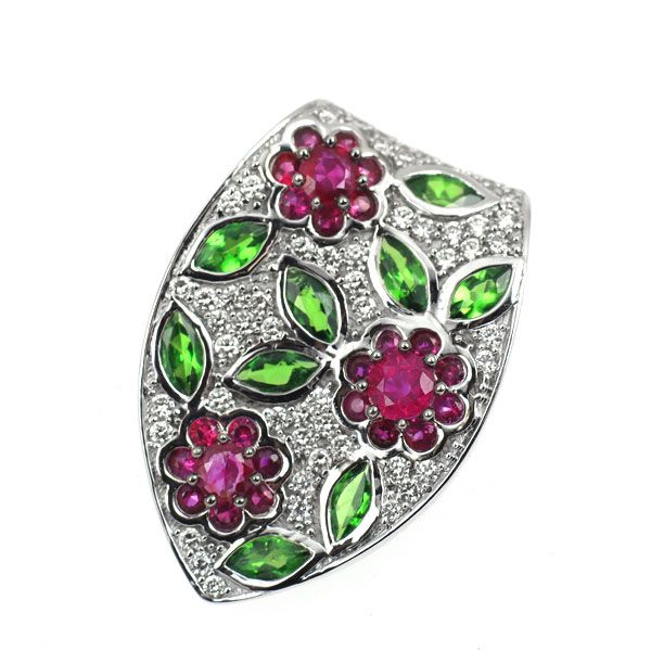 K18WG ルビー×グリーンガーネット ダイヤ 花モチーフ ペンダント GSTV K18WG ダイヤモンド ルビー ガーネット ペンダントトップ 0.30ct