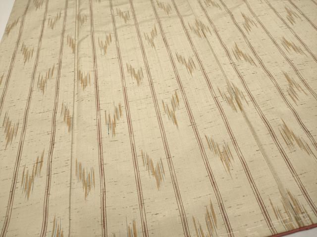 平和屋着物□極上 ぜんまい紬 吉祥間道 白橡色地 逸品 未使用