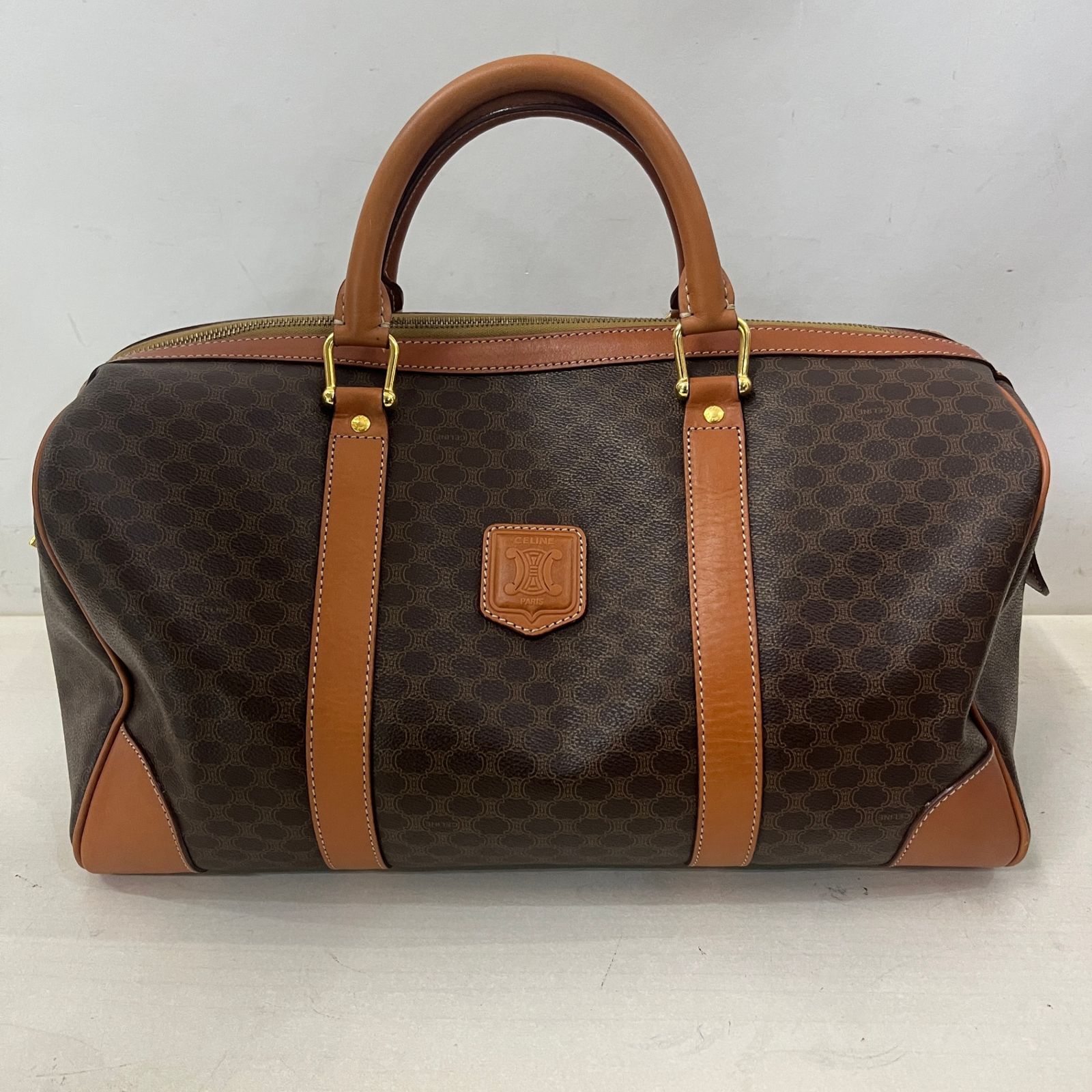 セリーヌ ボストンバッグ マカダム柄 CELINE ブラウン 旅行用 トラベル 