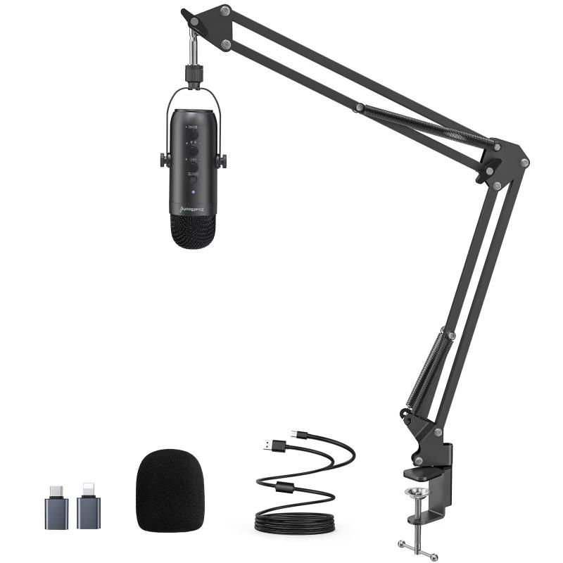 ZeaLSound USBマイクセット コンデンサーマイク PCマイク アームスタンド付属 カーディオイド指向性 プラグアンドプレイ ワンタッチミュート エコー機能 YouTube|Zoom|Tikt
