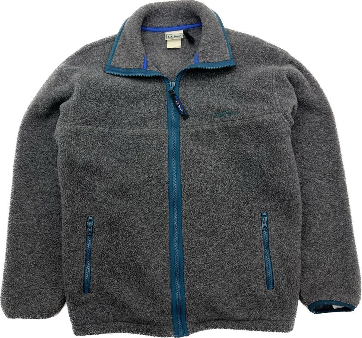 90s L.L.Bean 人気 フリース ジップアップ ジャケット グレー グリーン M相当 登山 アウトドア タウンユース エルエルビーン BJ182