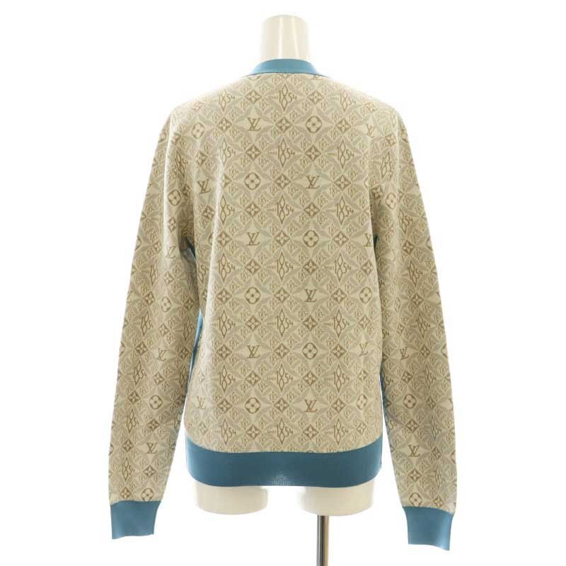 ルイヴィトン LOUIS VUITTON 22SS モノグラム・コントラストトリム カーディガン ニット 長袖 Vネック S グレー ベージュ 水色 ルイヴィトン LOUIS VUITTON 22SS モノグラム・コントラスト