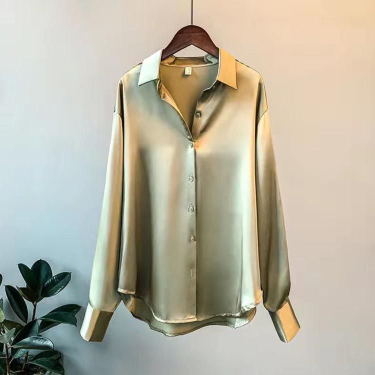 ブラウス レディース 春服 サテン 無地 シャツブラウス 光沢