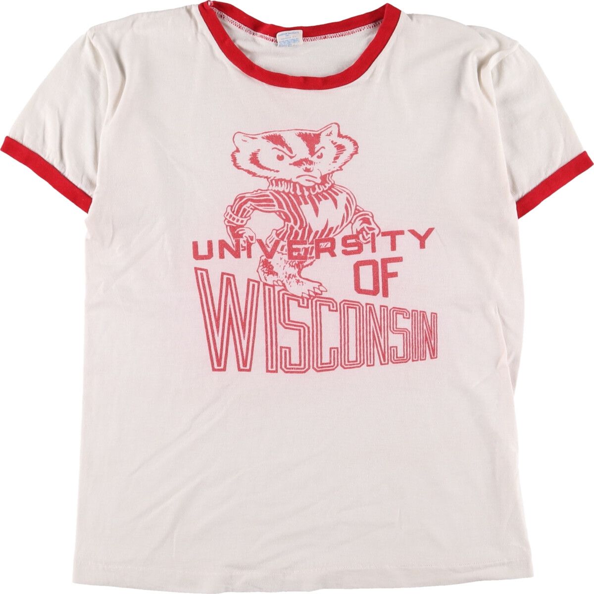 古着 70年代 チャンピオン Champion バータグ WISCONSIN ウィスコンシン大学 カレッジ リンガーTシャツ USA製  メンズS/eaa331881