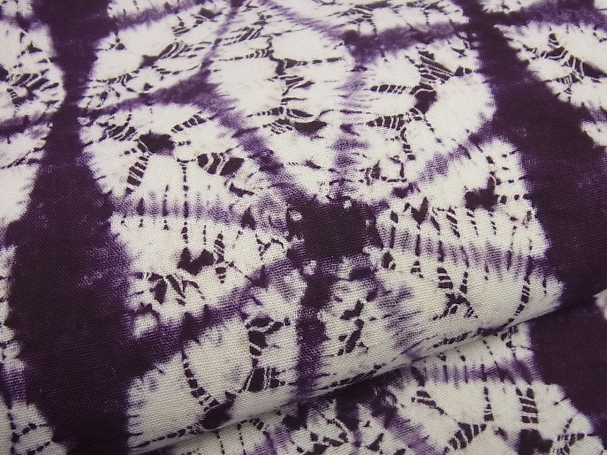 平和屋本店□極上 岩手の匠 草紫堂 南部絞り 紫根染 紬 全通柄九寸  