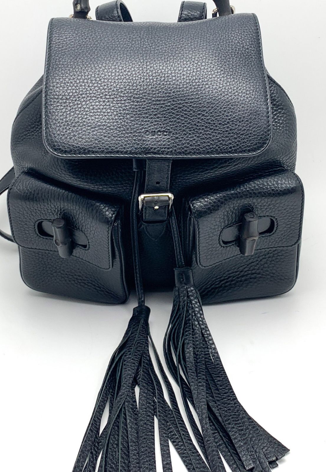 GUCCI グッチ 370833 バンブー タッセル フリンジ 黒 ブラック