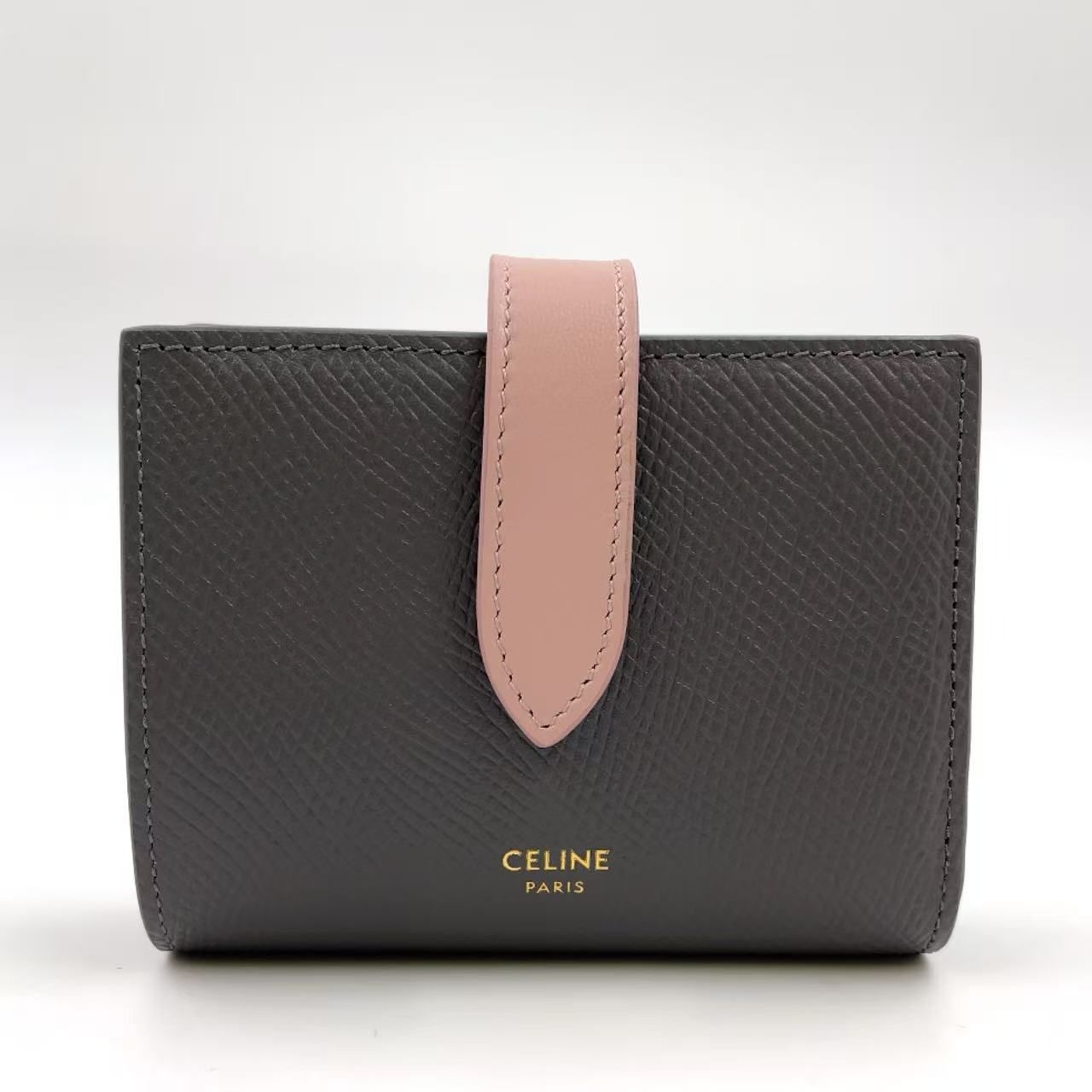 CELINE スモールストラップウォレット レザー グレー×ピンク 財布 ゴールド 10H263BRU.10GV
