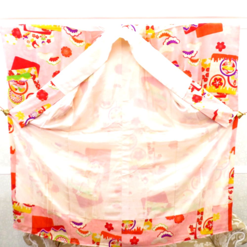 襦袢 昔襦袢 長襦袢 アンティーク 広衿 正絹 ピンク 赤 緑 黄 紫 白 オレンジ 多色 松竹梅 色紙 宝文様 レトロ 普段使い  身丈124cm 【キモノオフ野々市若松店】 襦袢 昔襦袢 長襦袢 アンティーク 広衿 正絹 ピンク 赤 緑 黄 紫 白