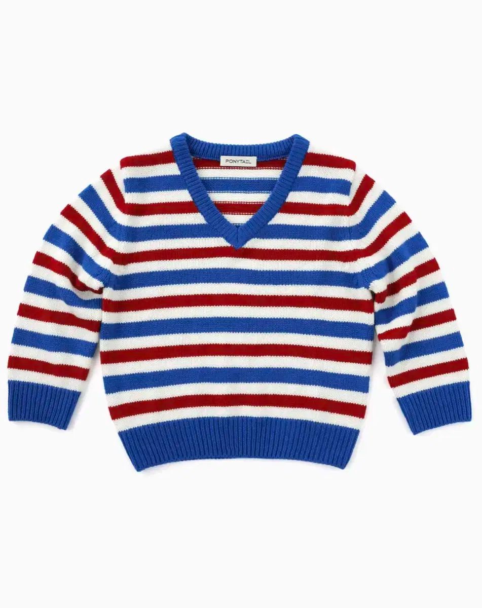 ポニーテール Papillon Stripe V ー neck Knit