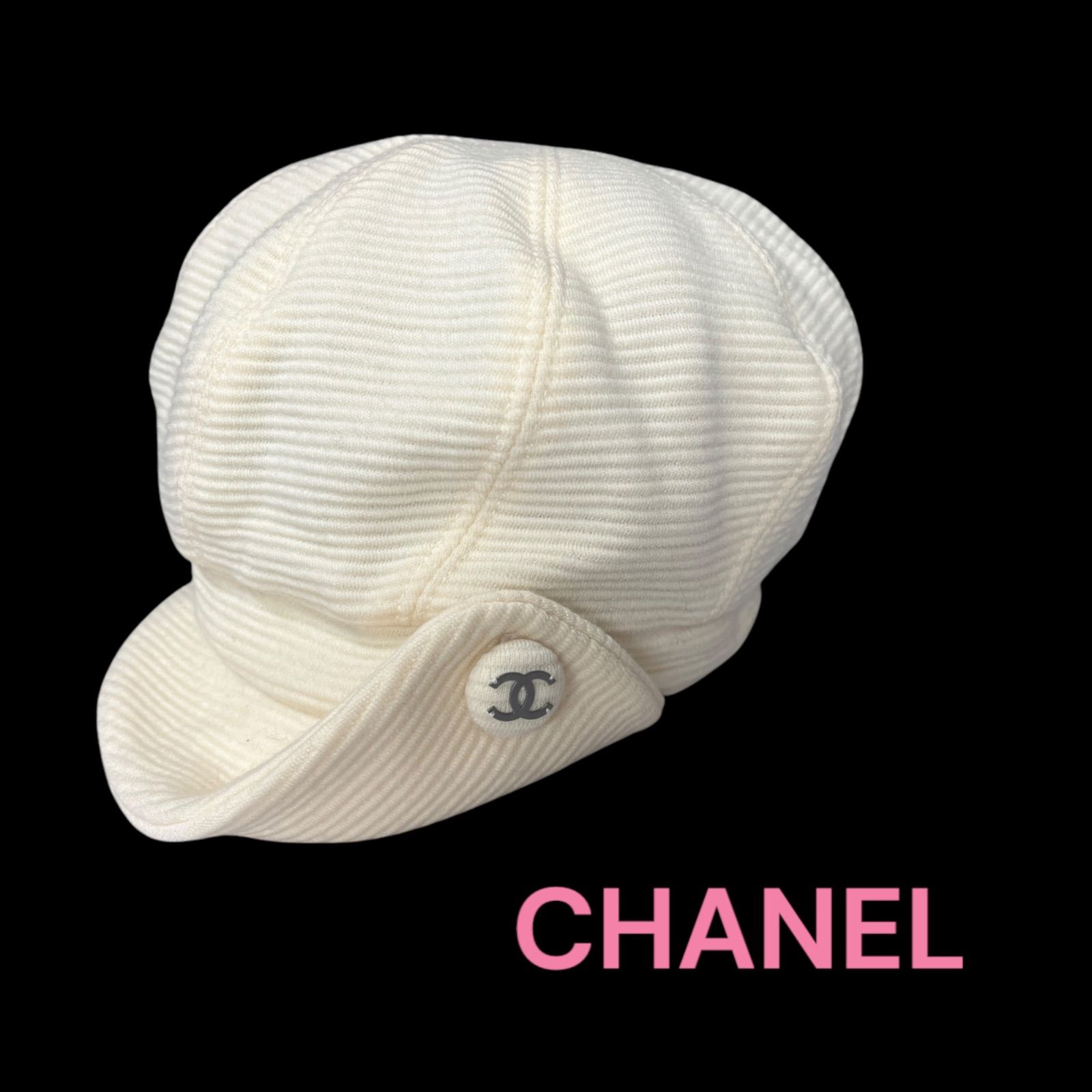 ●表地 シャネル CHANEL ココマーク キャスケット 帽子 ハンチング キャップ クリーム色 M4L240