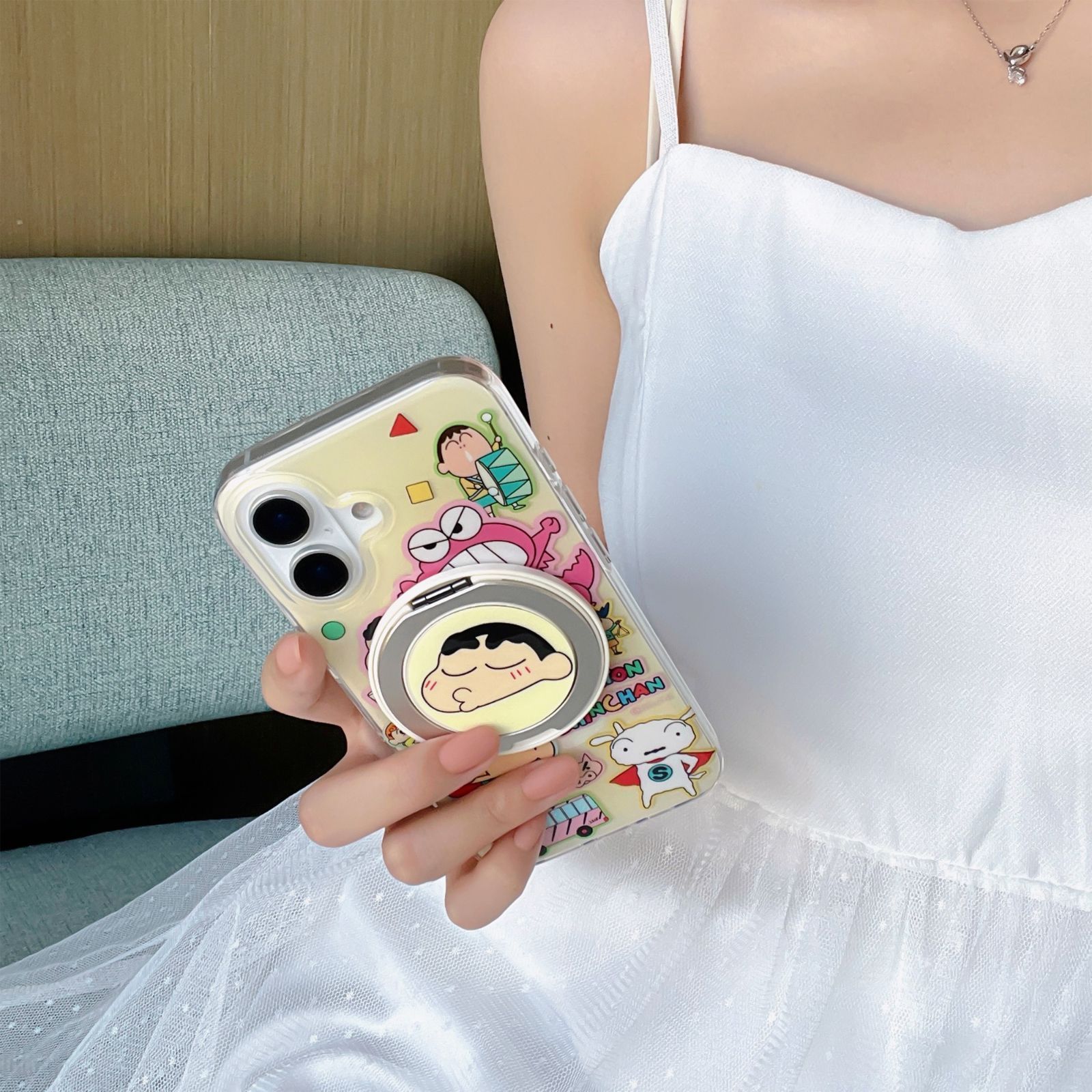 iPhone16ケース クレヨンしんちゃん magsafe対応ケース リング付き 背面保護 iPhone16proケース 四隅保護 iPhone多機種対応