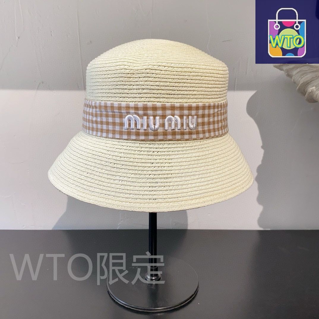 ミュウミュウ 新作 刺繍アルファベットリボン ストローハット