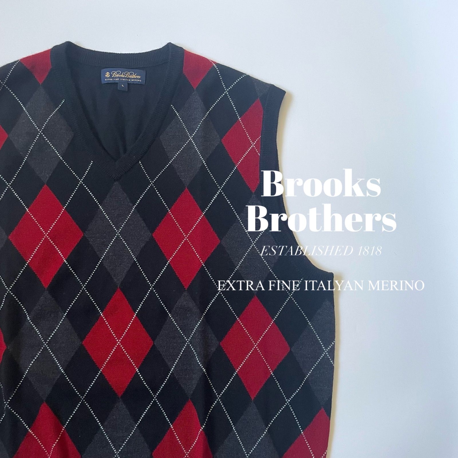 BROOKS BROTHERS / エクストラファインイタリアンメリノ アーガイル Vネック ニットベスト - メルカリ