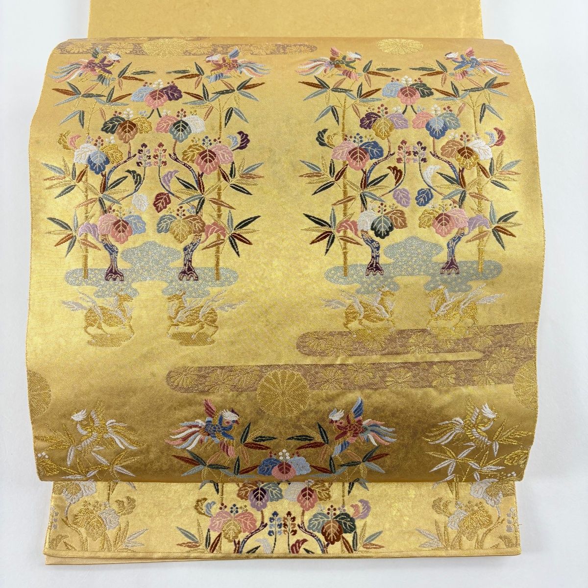 長嶋成織物瀞本金袋帯 袋帯 美品 名品 落款 長嶋成織物 瀞金錦 本金箔 関西仕立て 桐竹