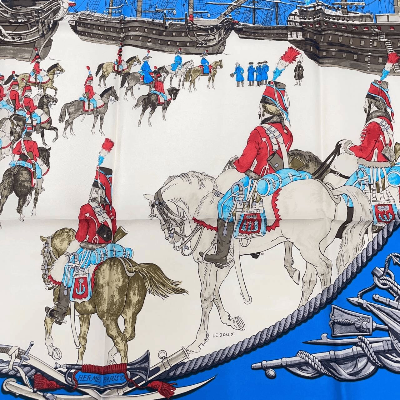 未使用級 HERMES エルメス カレ90 MARINE ET CAVALERIE 海と