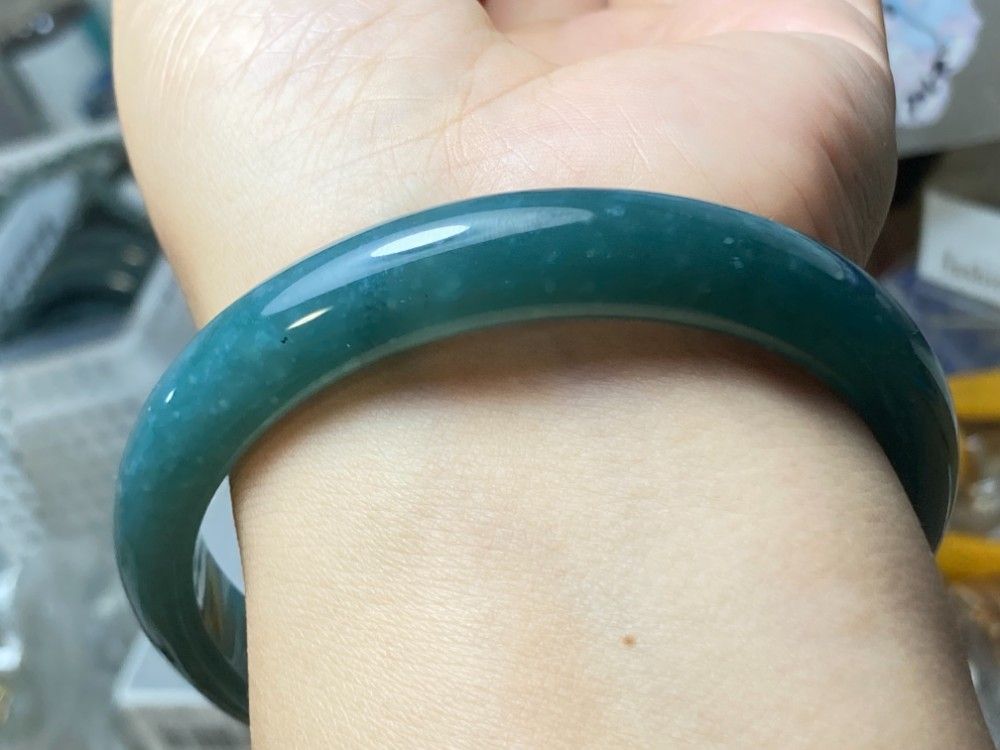 BG9-21 美品 氷糯種 深青色 60.5MM グアテマラ産 本翡翠 バングル 