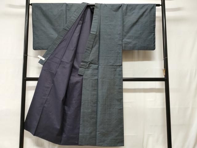 平和屋着物□極上 本場縞大島紬 縞格子 背抜き仕立て ロング丈 松皮