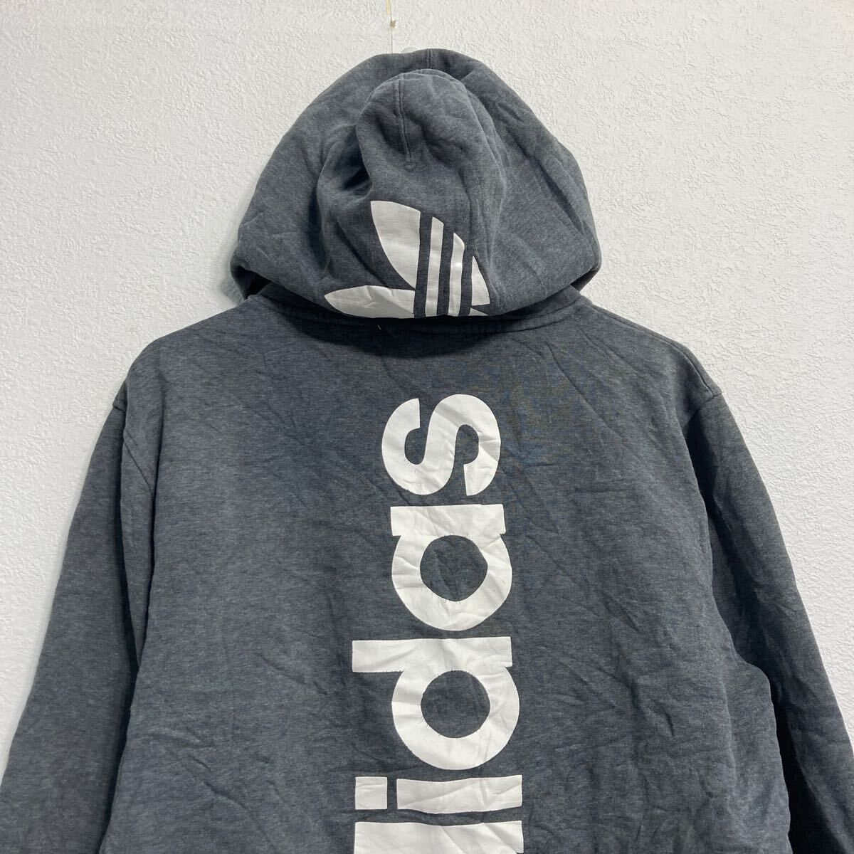 adidas ロゴスウェット パーカー アディダス M~ グレー バッグプリント