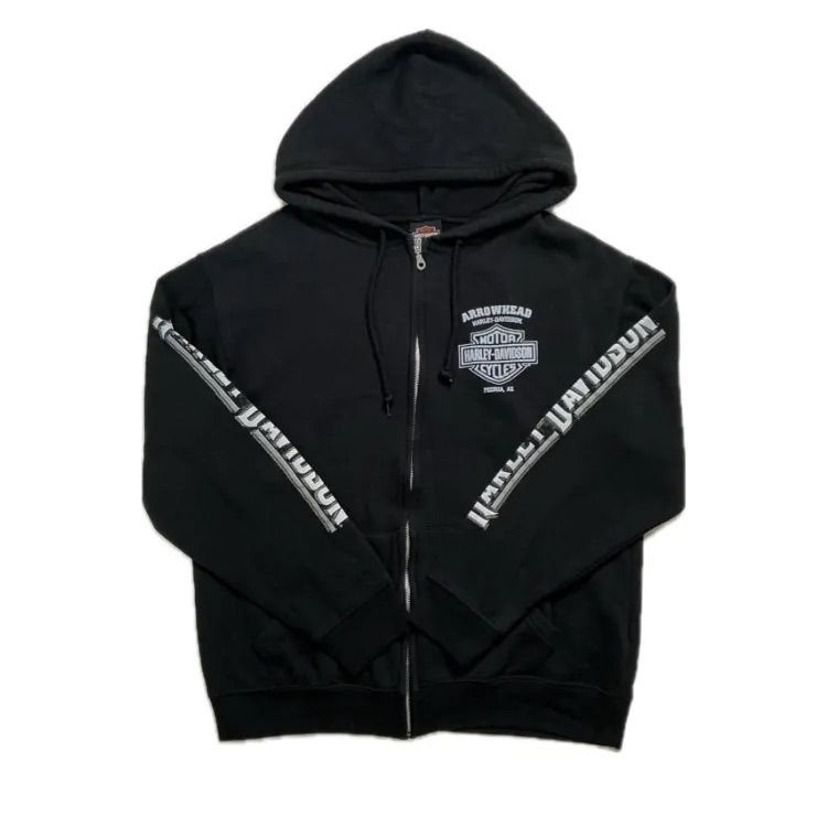 ハーレーダビッドソン 両面プリント ジップパーカー Lサイズ ブラック