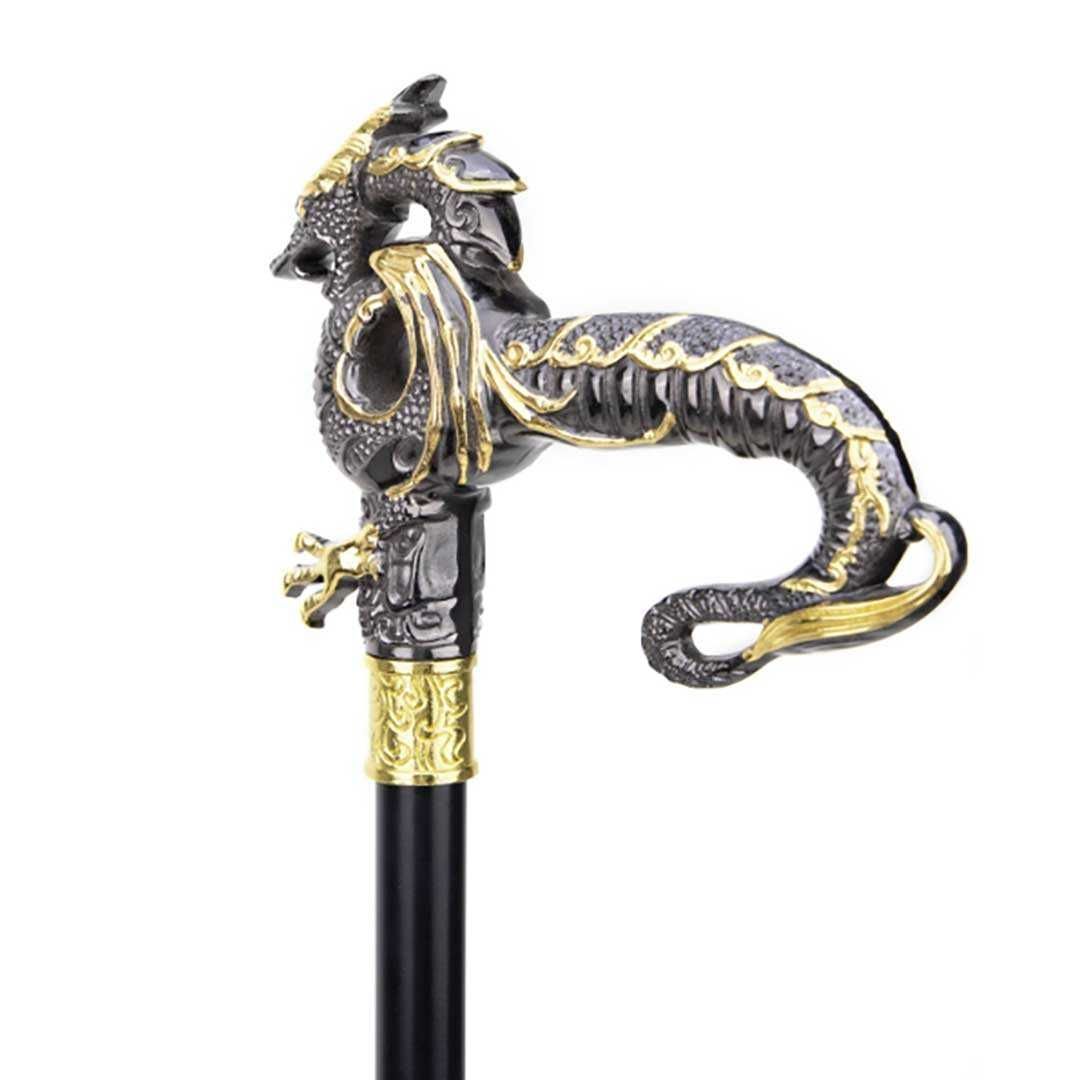 全品本物! 杖 ゴールド ブラック ドラゴン つえ ステッキ おしゃれ 銀 男性 女性