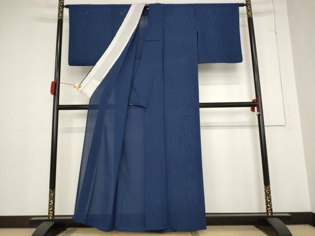 平和屋着物＊夏物 色無地 絽 紺色 洗える着物 AABB8678st