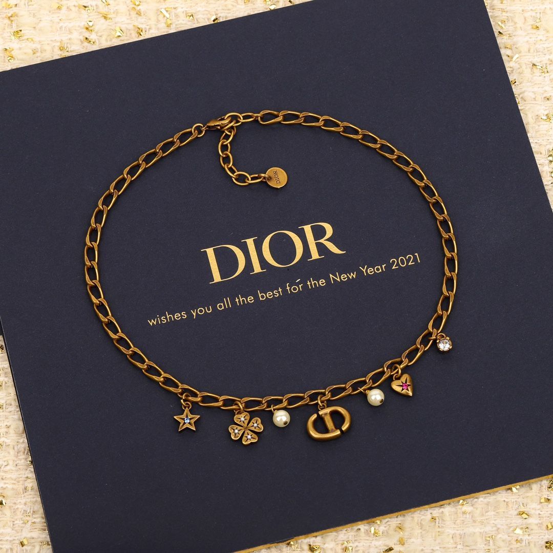 【DIOR】ディオール ヴィンテージ ゴールド ネックレス - 多要素デザインと不対称美