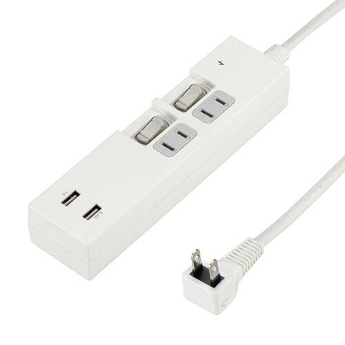 5個セット YAZAWA 個別スイッチ付2AC2USB3.4A2mホワイト Y02KS422WH2UX5