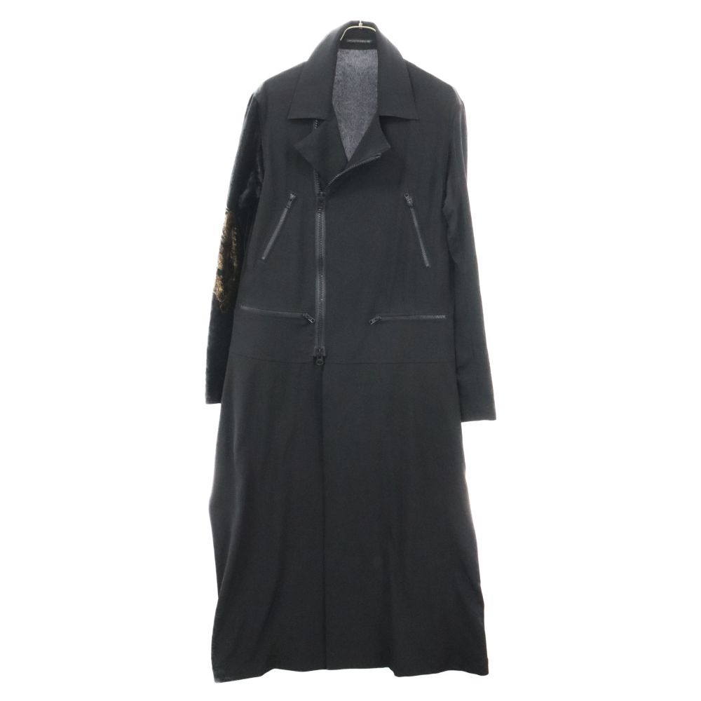 Yohji Yamamoto POUR HOMME (ヨウジヤマモト プールオム) 20SS 抜染ダブルライダースロングフレアドレス 袖ベルベット コート ブラック HN-D20-812